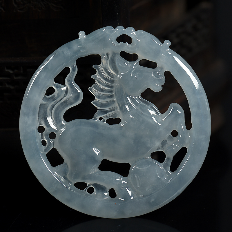 糯种翡翠马到成功吊坠-红掌柜