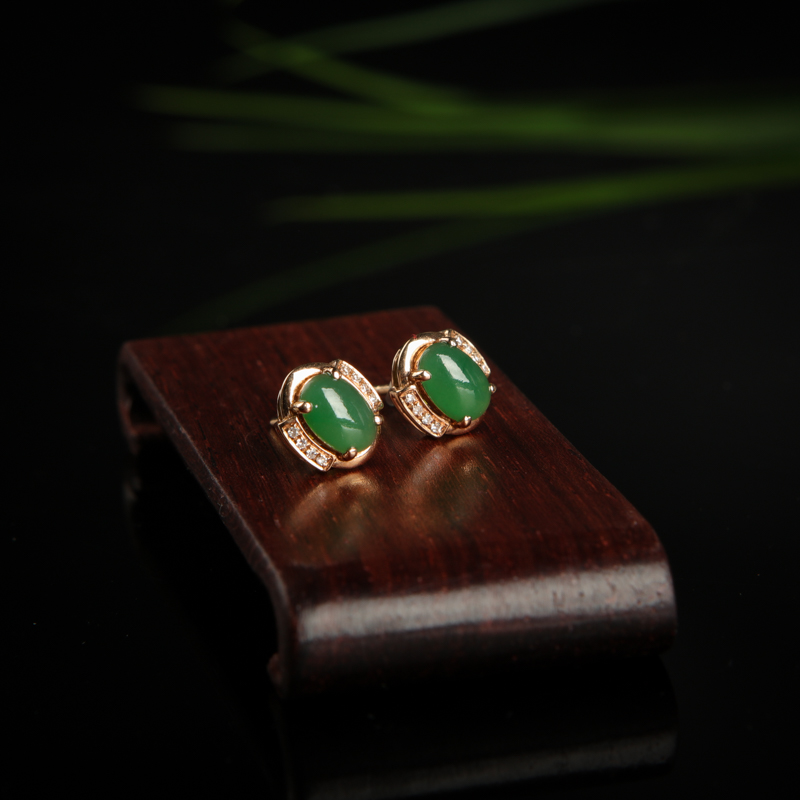 翠绿翡翠耳钉-红掌柜