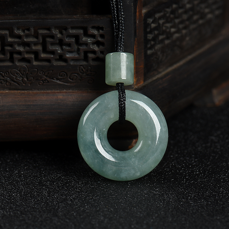 豆种飘花翡翠平安扣吊坠-红掌柜