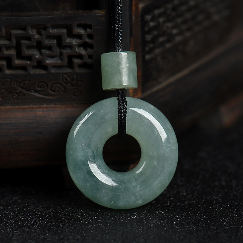 缅甸豆种飘花翡翠平安扣吊坠-红掌柜