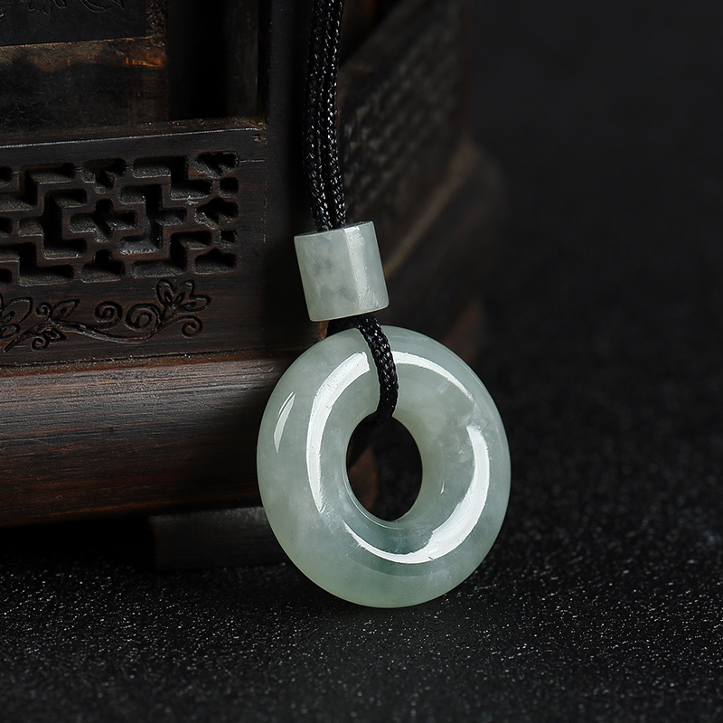 天然豆种飘花翡翠平安扣吊坠-红掌柜