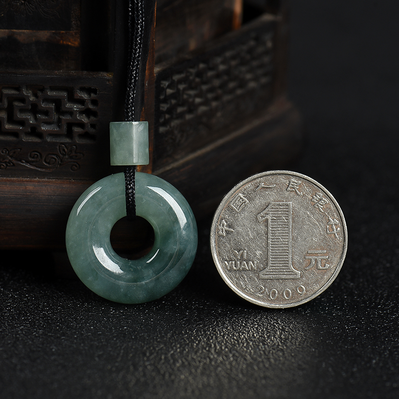 天然灰绿翡翠平安扣吊坠-红掌柜