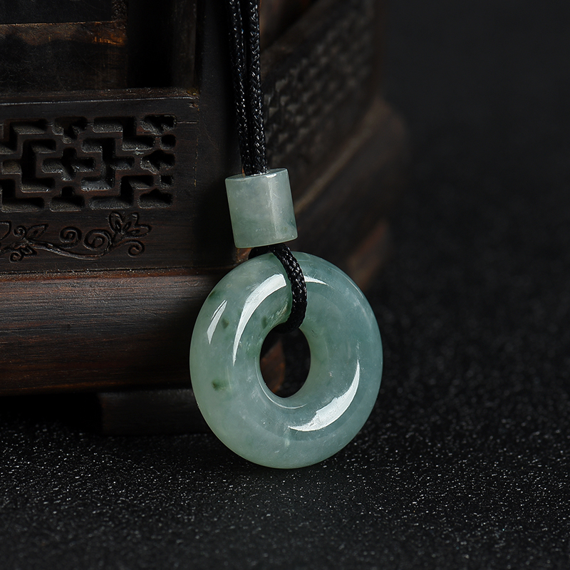 天然豆种飘花翡翠平安扣吊坠-红掌柜