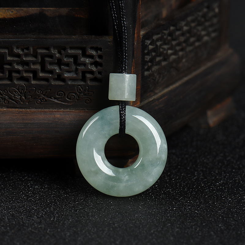 豆种飘花翡翠平安扣吊坠-红掌柜