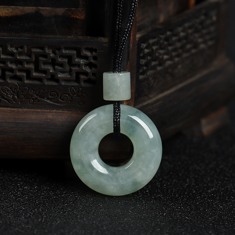 天然豆种飘花翡翠平安扣吊坠-红掌柜