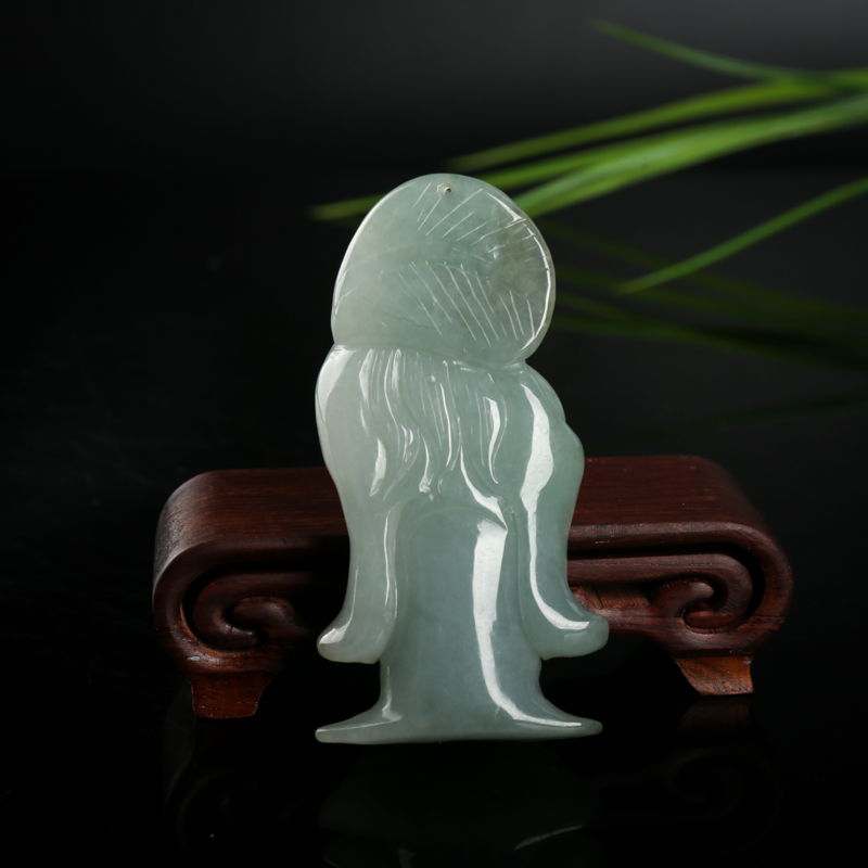 糯种灰绿翡翠吊坠-红掌柜