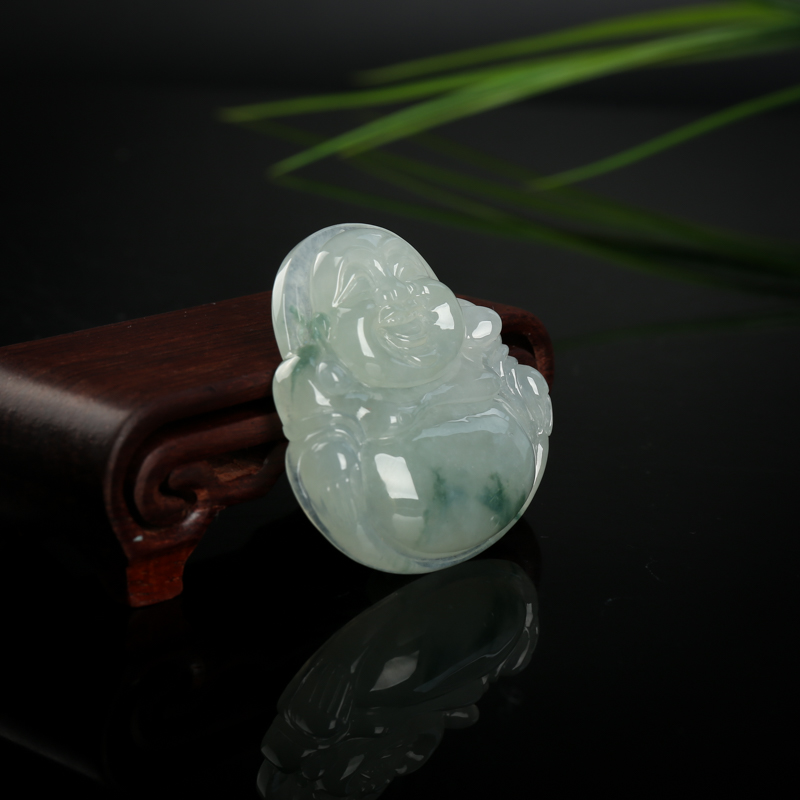 飘花翡翠弥勒佛吊坠-红掌柜
