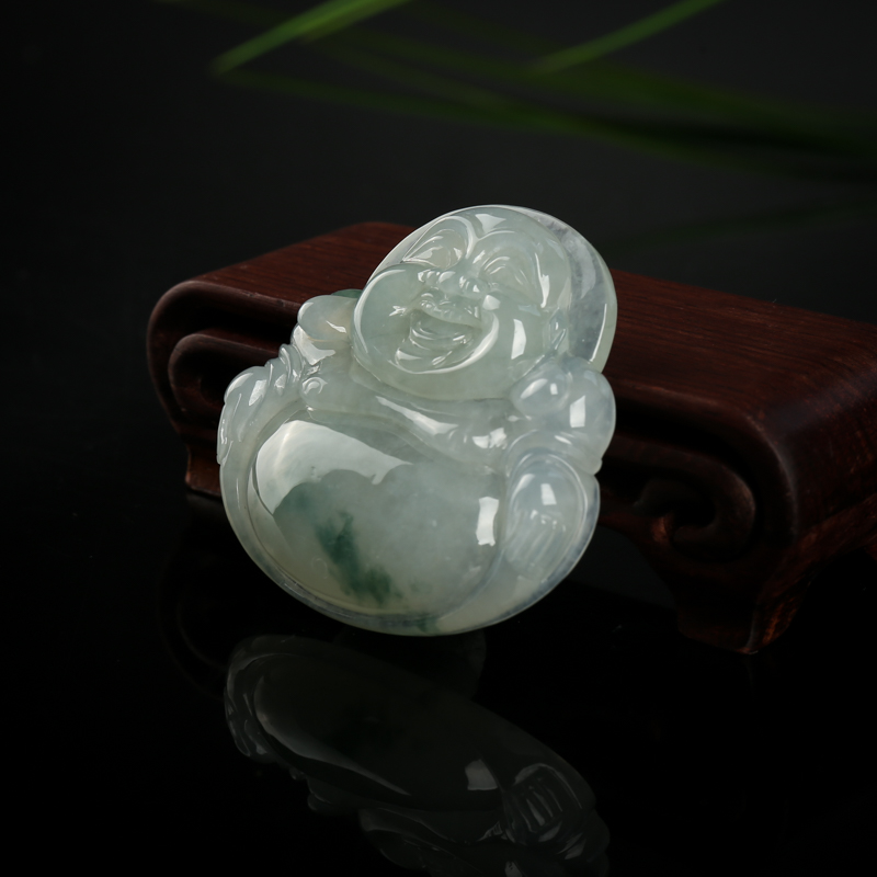 糯种翡翠弥勒佛吊坠-红掌柜