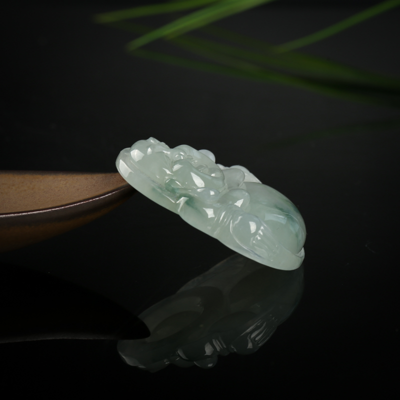 天然飘花翡翠弥勒佛吊坠-红掌柜