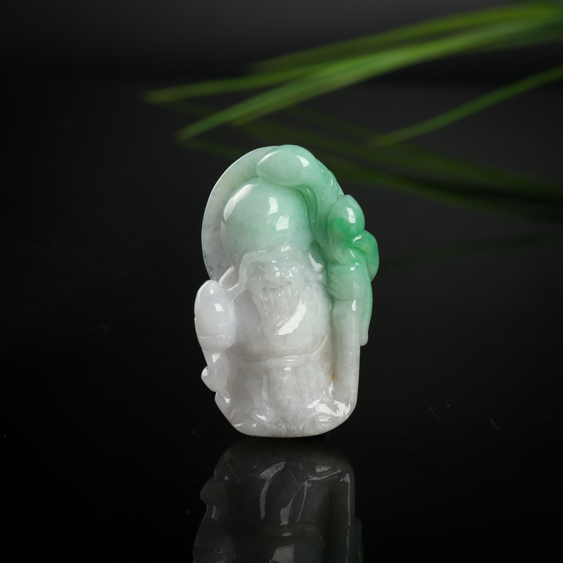 缅甸豆种飘翠翡翠寿星吊坠-红掌柜