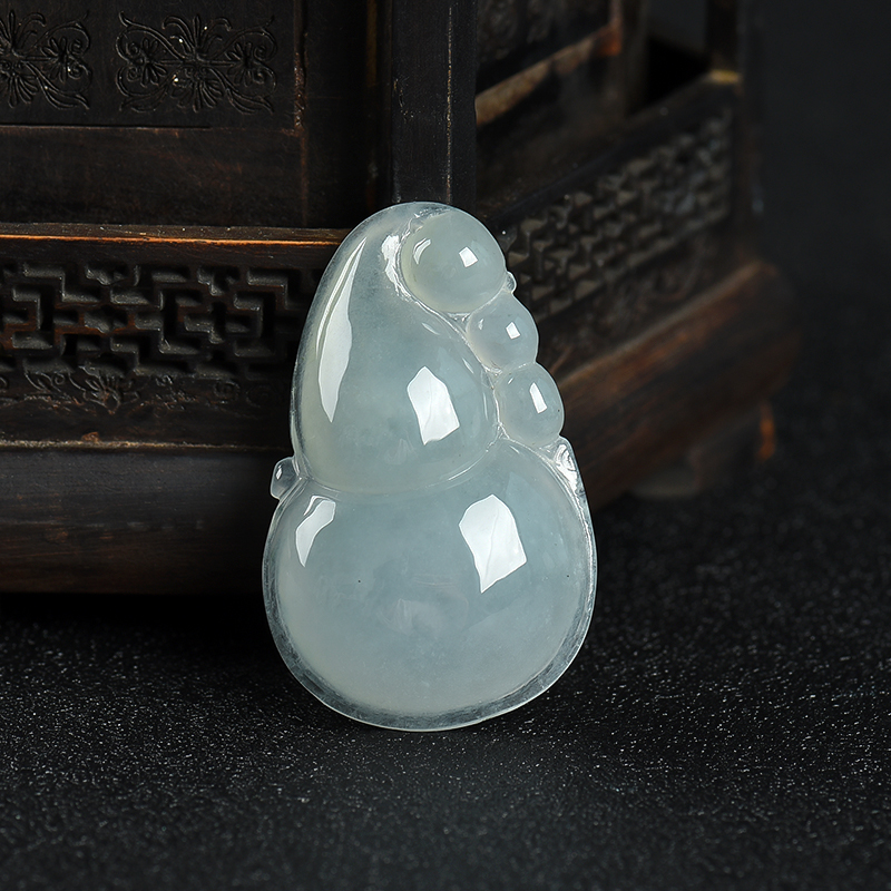 缅甸天然糯种灰绿翡翠福禄吊坠-红掌柜