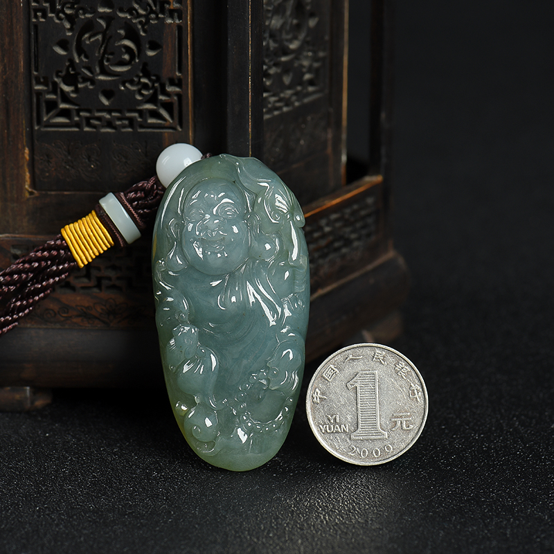 糯种翡翠福在眼前手把件-红掌柜