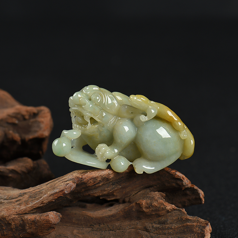 缅甸豆种俏色翡翠背背发财吊坠-红掌柜