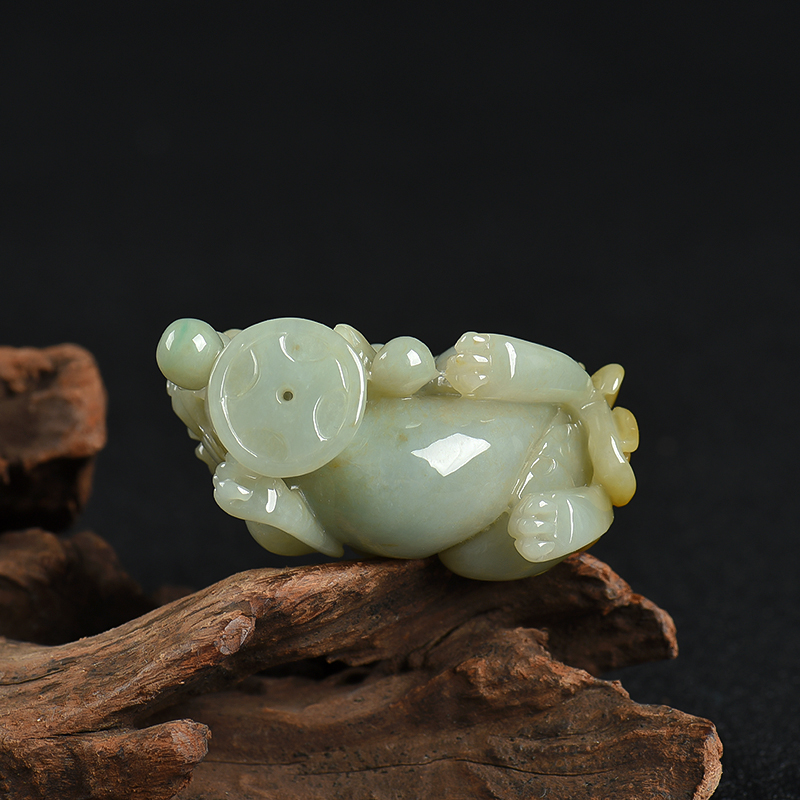 缅甸天然俏色翡翠背背发财吊坠-红掌柜