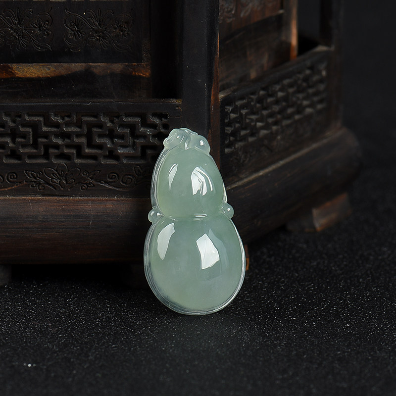 缅甸天然糯种灰绿翡翠福禄吊坠-红掌柜
