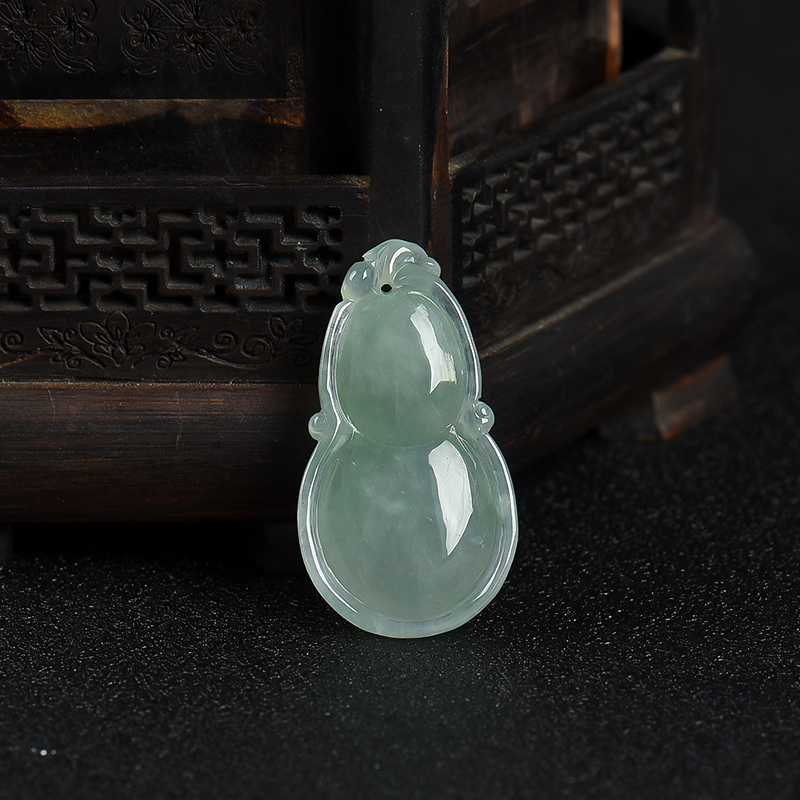 缅甸天然灰绿翡翠福禄吊坠-红掌柜