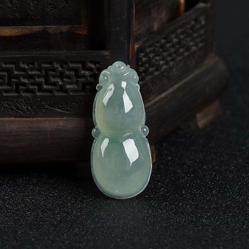 缅甸天然糯种灰绿翡翠福禄吊坠-红掌柜