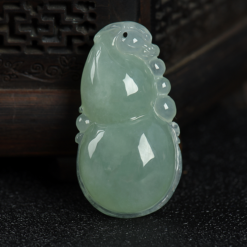 缅甸天然糯种灰绿翡翠吊坠-红掌柜