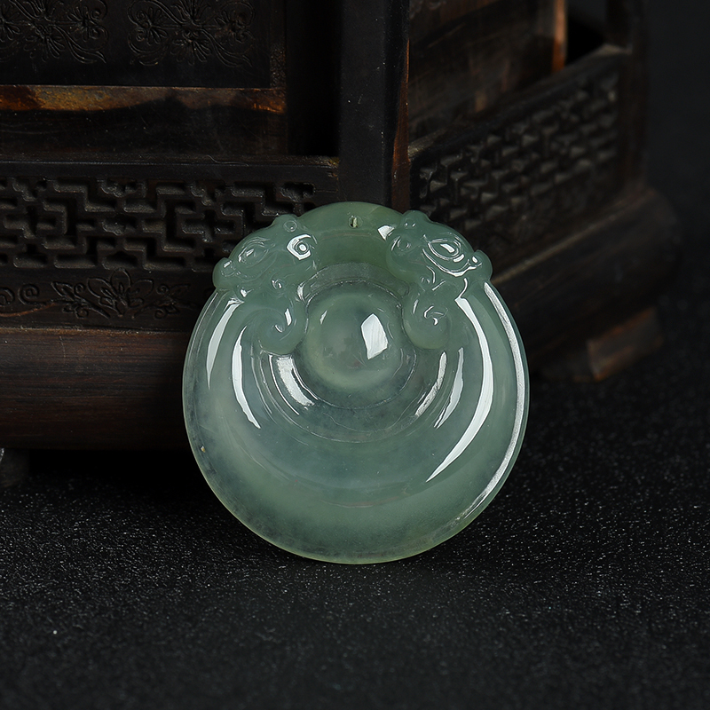 缅甸天然糯种灰绿翡翠福贝吊坠-红掌柜