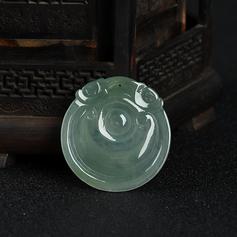 缅甸天然灰绿翡翠福贝吊坠-红掌柜