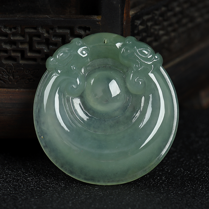 缅甸天然糯种灰绿翡翠吊坠-红掌柜