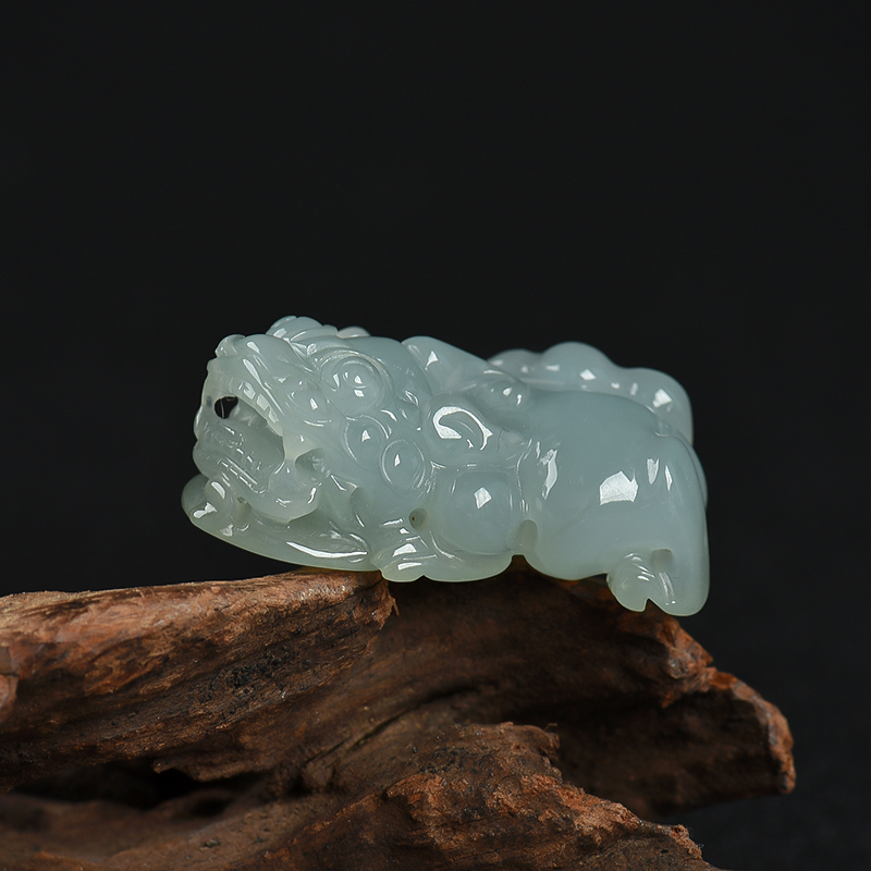 缅甸糯种灰绿翡翠貔貅吊坠-红掌柜