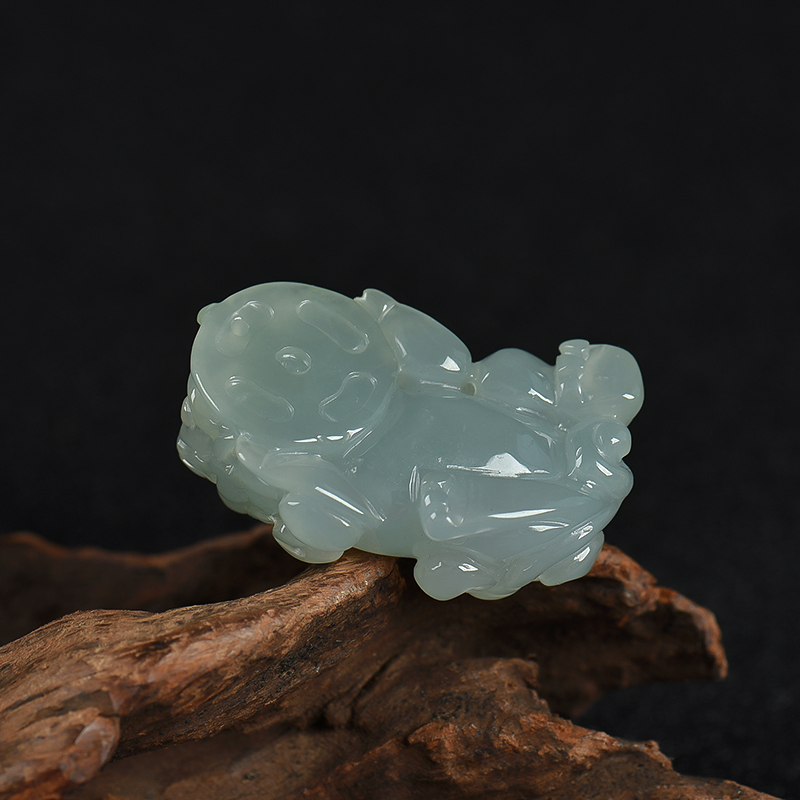 缅甸天然灰绿翡翠貔貅吊坠-红掌柜