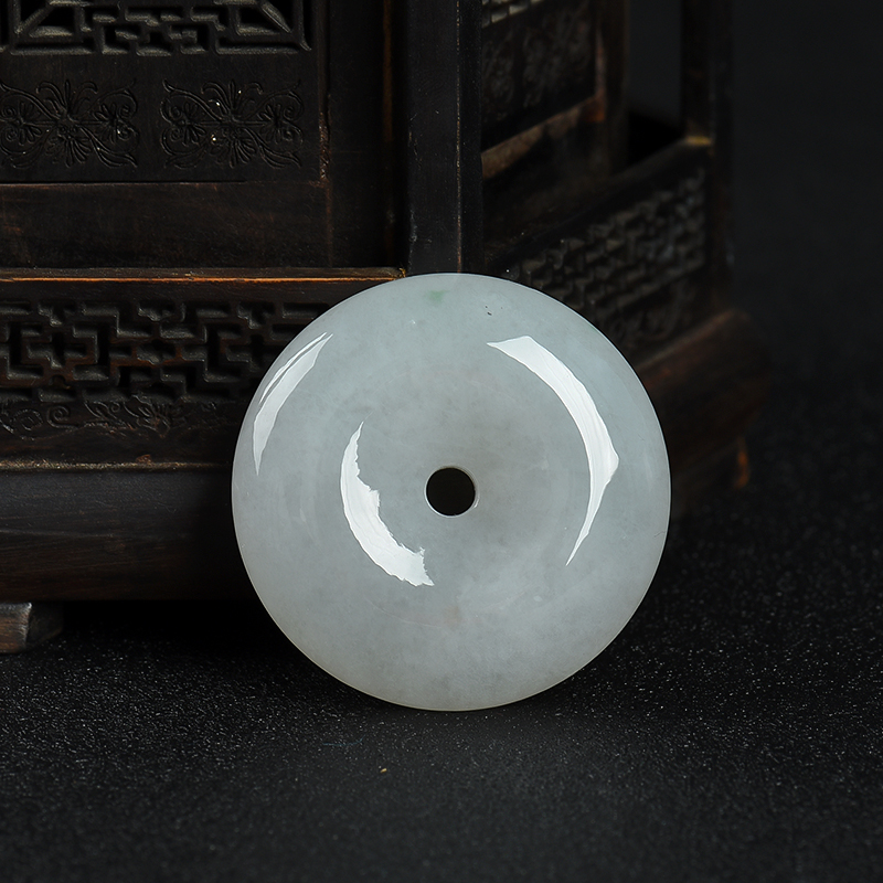 缅甸天然豆种翡翠平安扣吊坠-红掌柜