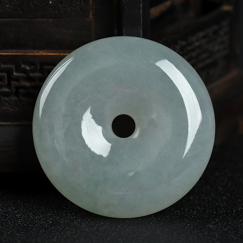 缅甸天然豆种灰绿翡翠吊坠-红掌柜