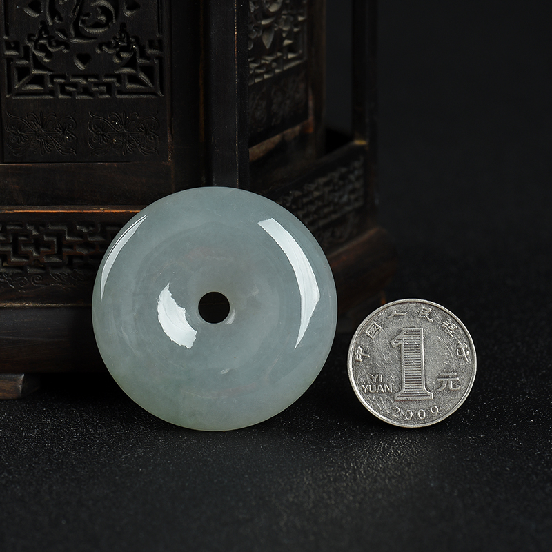 豆种翡翠平安扣吊坠-红掌柜