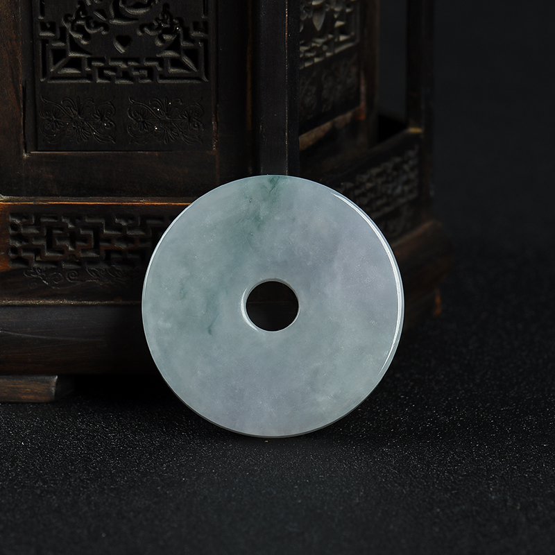 缅甸天然豆种飘花翡翠平安扣吊坠-红掌柜