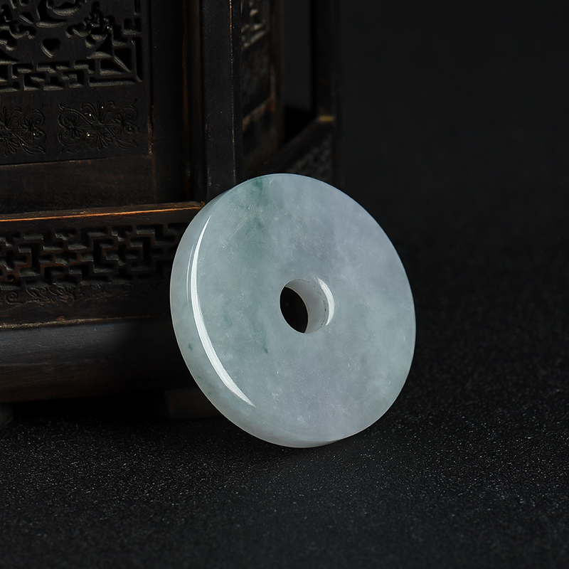 天然豆种飘花翡翠平安扣吊坠-红掌柜