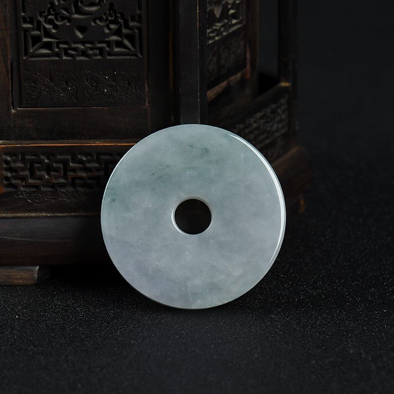 缅甸天然飘花翡翠平安扣吊坠-红掌柜