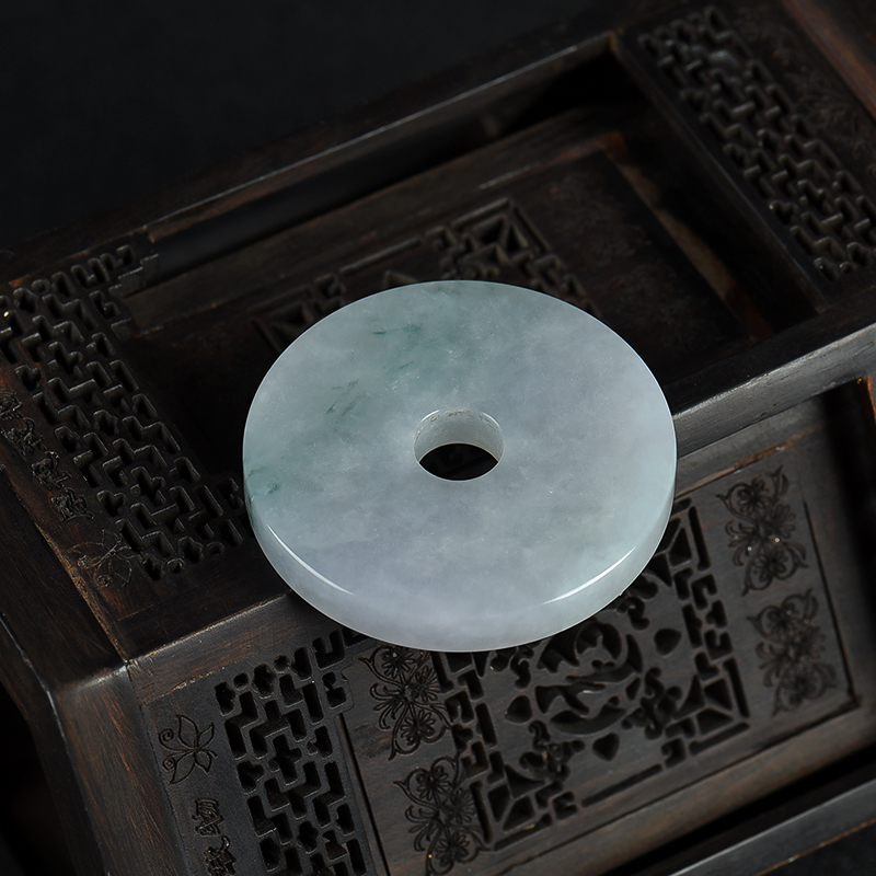 缅甸天然豆种翡翠平安扣吊坠-红掌柜