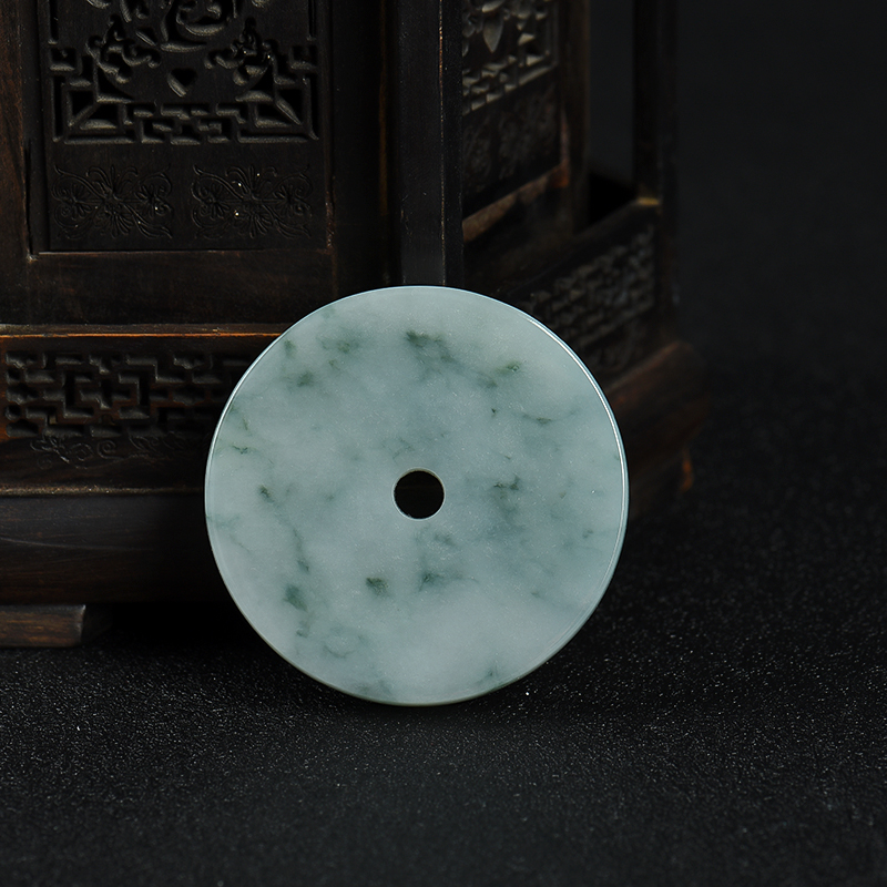 缅甸天然糯种飘花翡翠平安扣吊坠-红掌柜