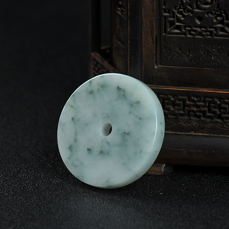 缅甸糯种飘花翡翠平安扣吊坠-红掌柜