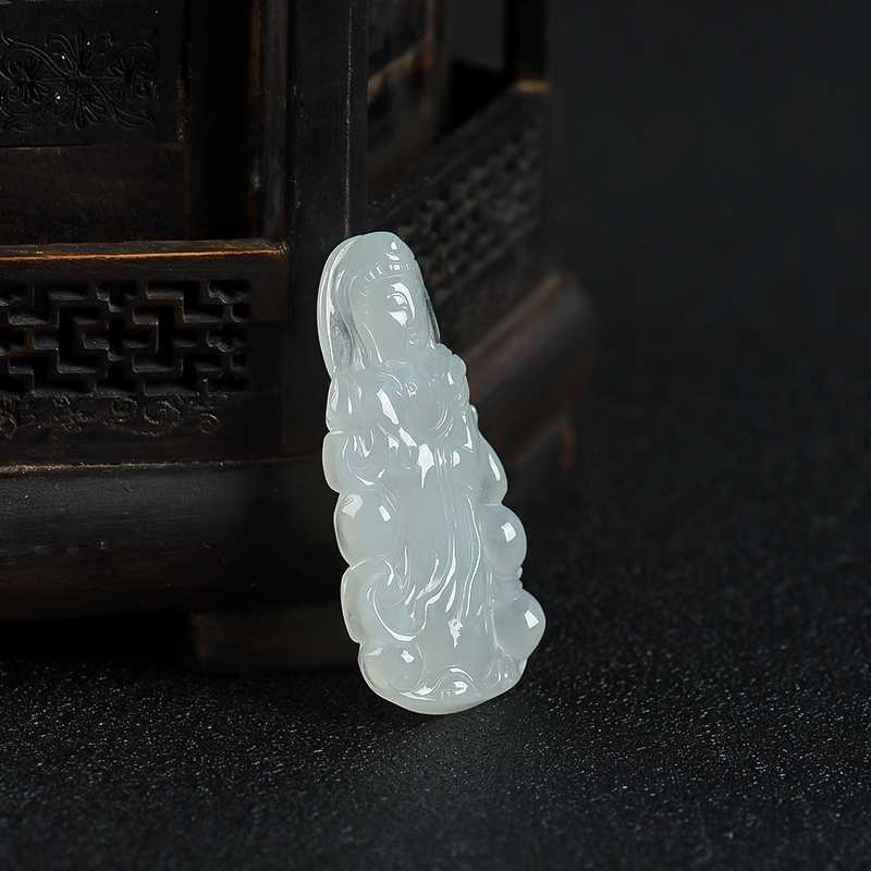 天然糯种翡翠观音吊坠-红掌柜