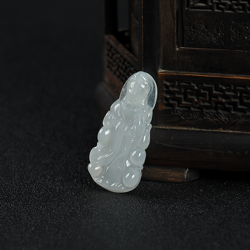 缅甸糯种翡翠观音吊坠-红掌柜