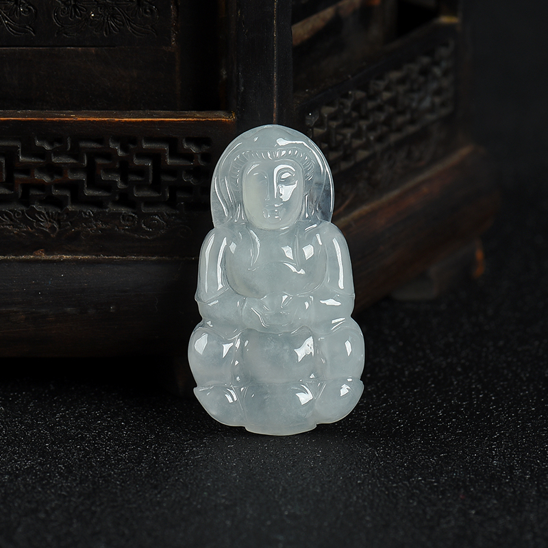 缅甸天然糯种翡翠观音吊坠-红掌柜