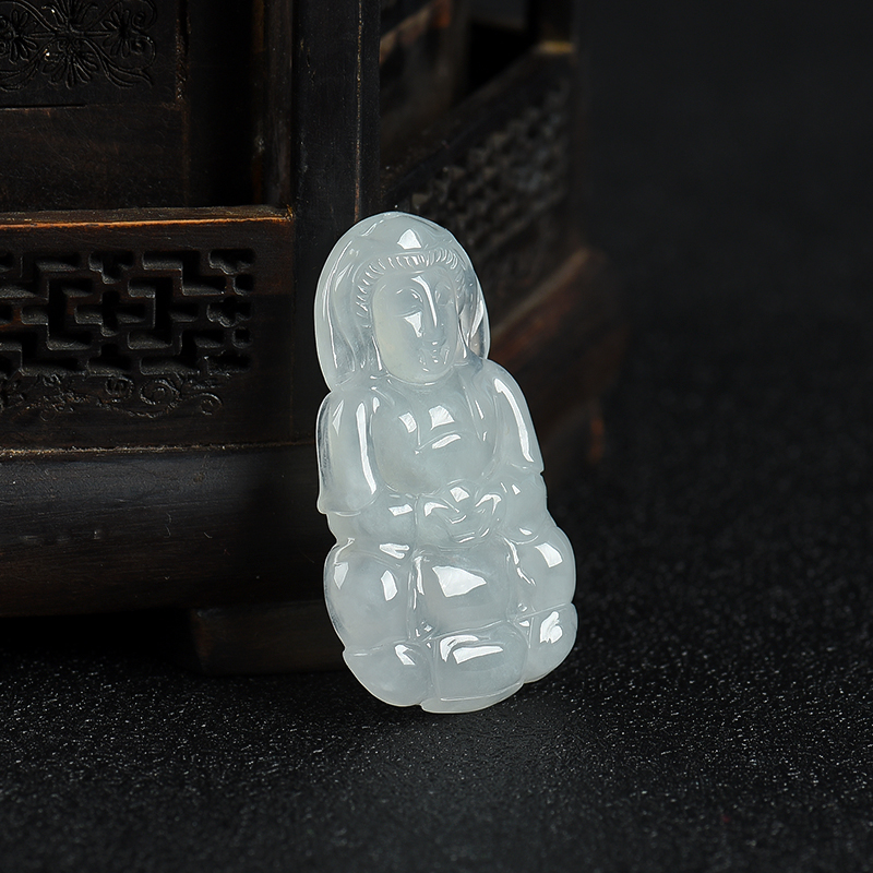 天然糯种翡翠观音吊坠-红掌柜