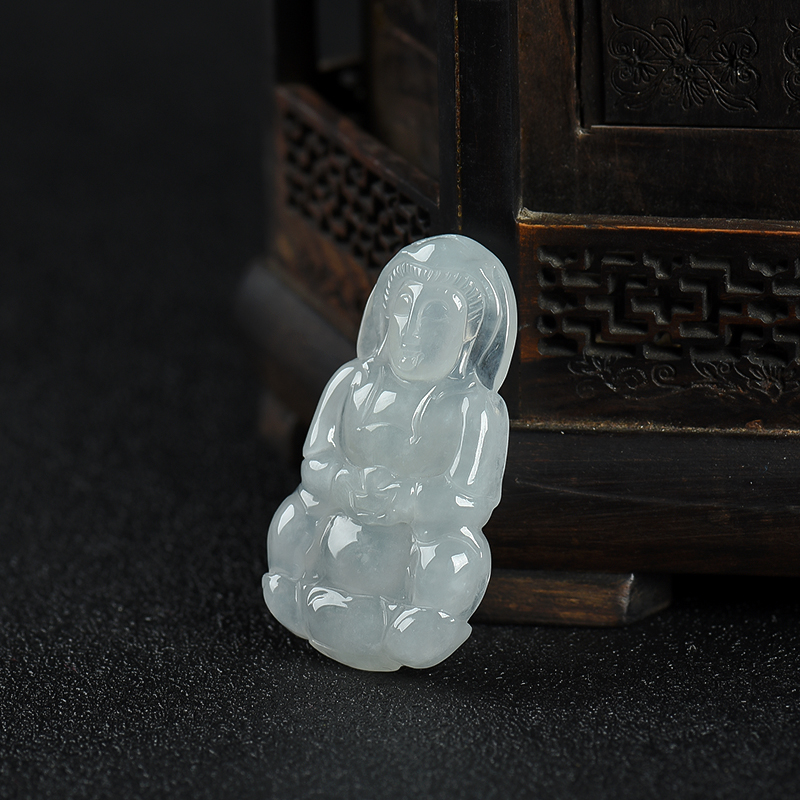 缅甸糯种翡翠观音吊坠-红掌柜