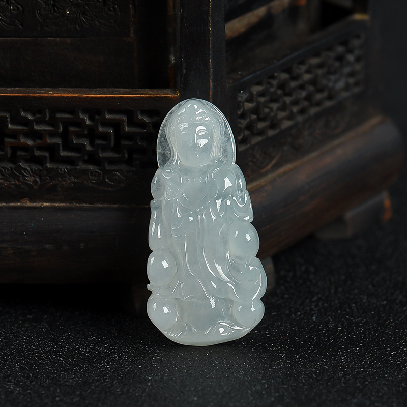 缅甸天然糯种翡翠观音吊坠-红掌柜