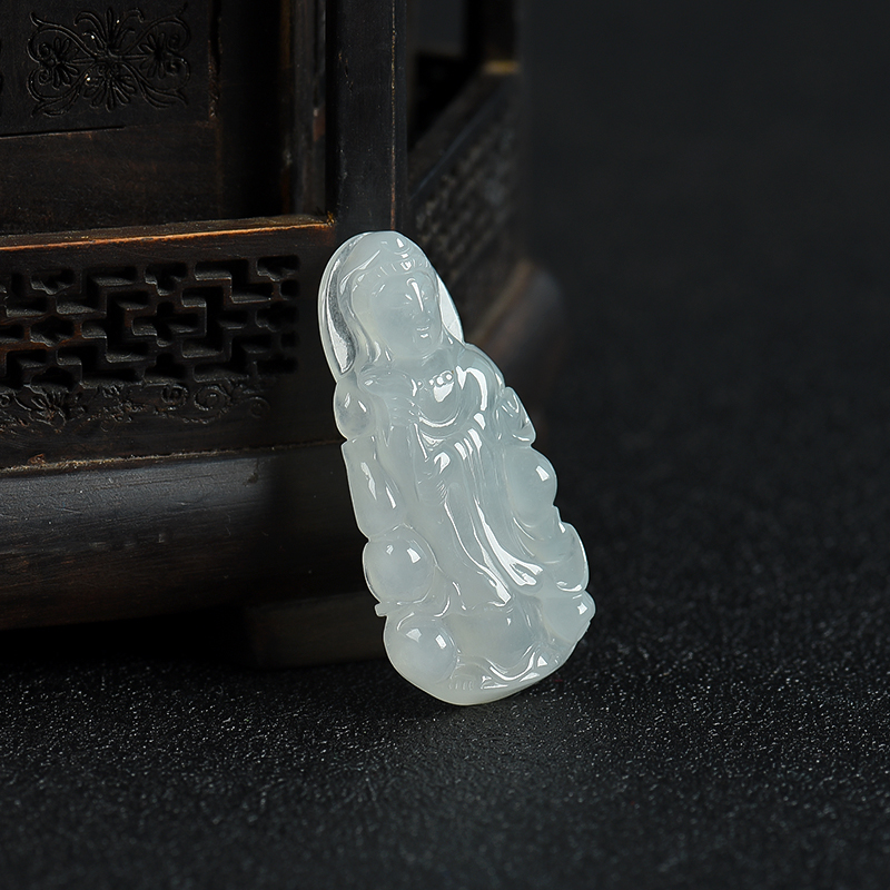 天然糯种翡翠观音吊坠-红掌柜