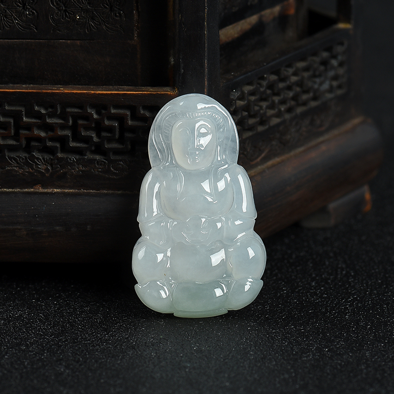 缅甸天然糯种翡翠观音吊坠-红掌柜