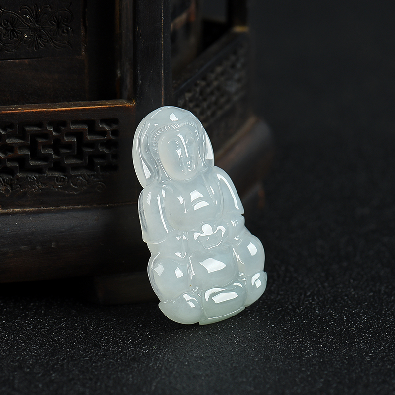 天然糯种翡翠观音吊坠-红掌柜