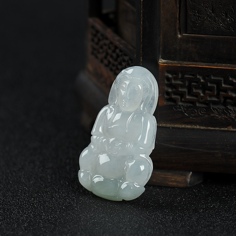 缅甸糯种翡翠观音吊坠-红掌柜