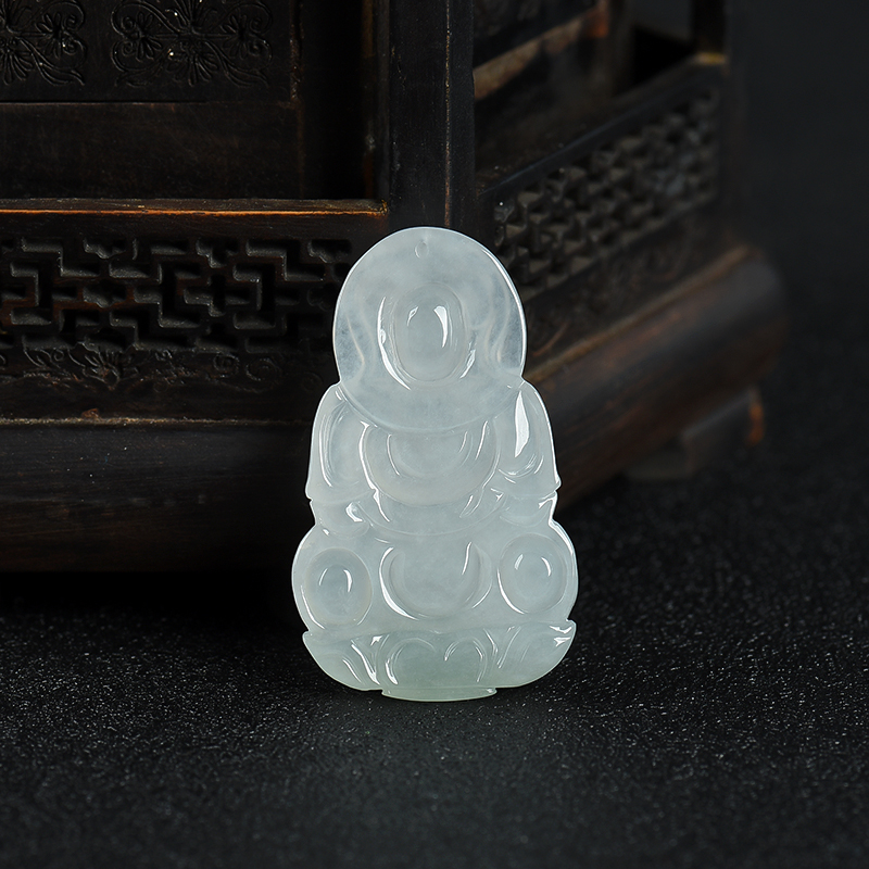 缅甸天然翡翠观音吊坠-红掌柜