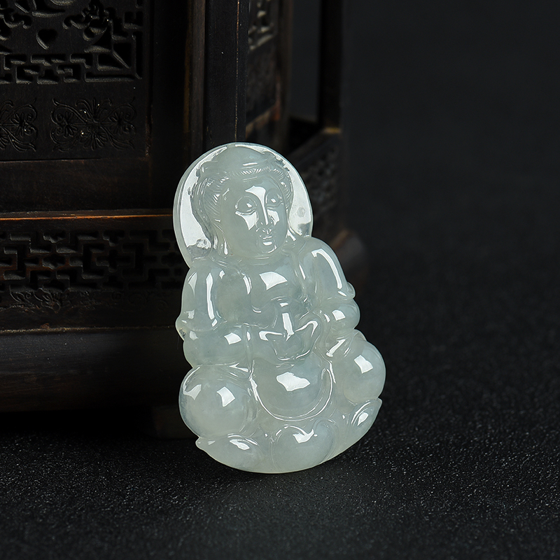 天然糯种飘花翡翠观音吊坠-红掌柜