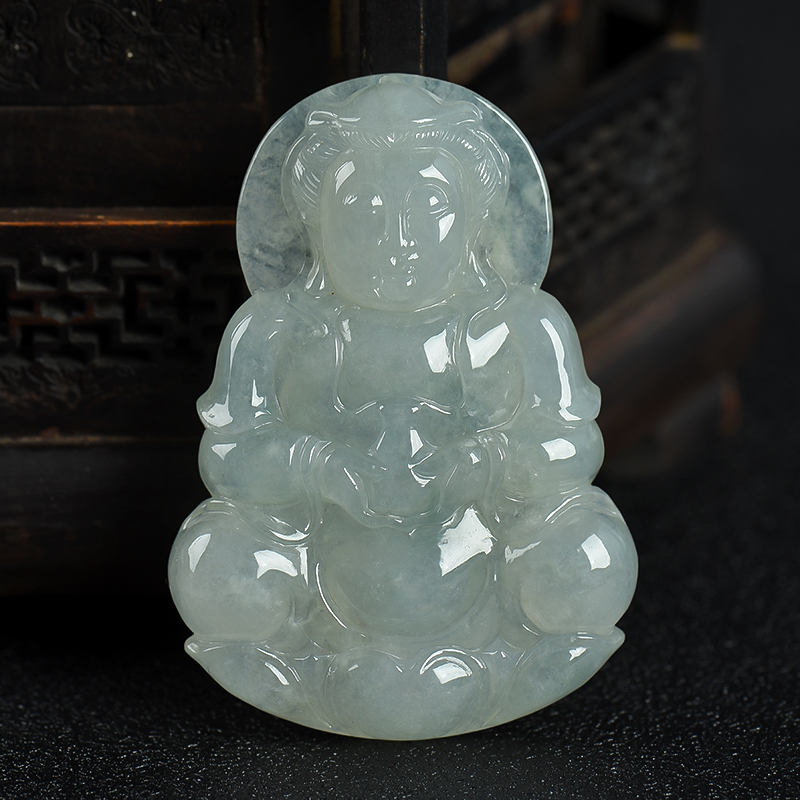 缅甸天然糯种飘花翡翠吊坠-红掌柜