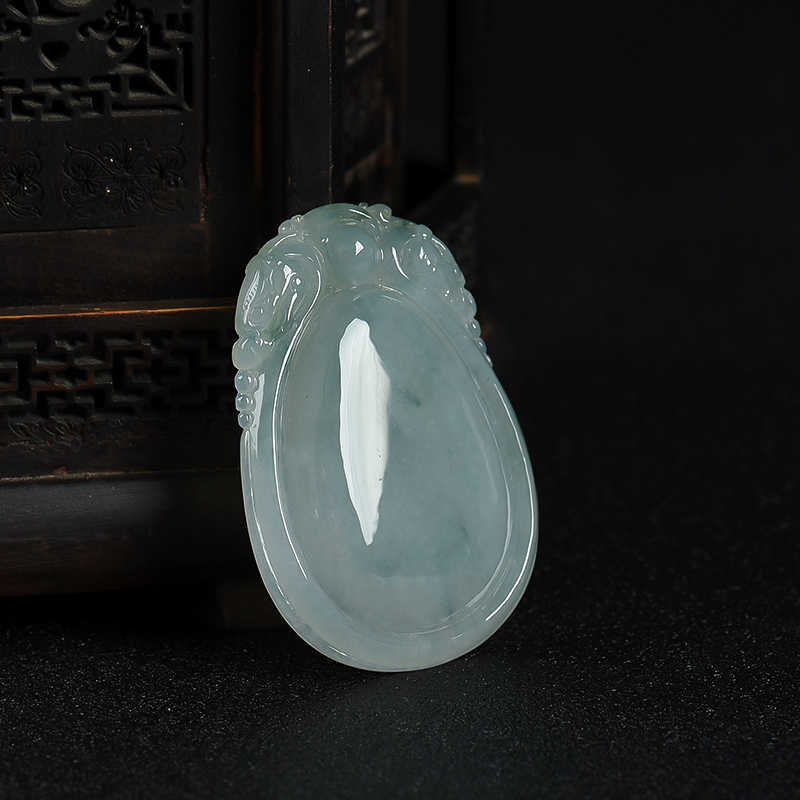 天然糯种飘花翡翠福贝吊坠-红掌柜